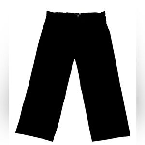 EILEEN FISHER BLACK ELASTIC WAIST WIDE LEG ANKLE LENGTH TROUSER PANTS, SIZE: 1X